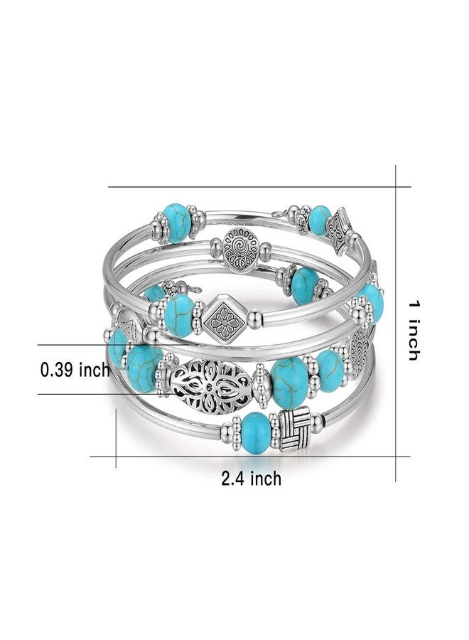 BULINLIN Layered Wrap Bangle Turquoise Bracelet - Bead Bracelet with Natural Agate Stone, Gifts For Women (01-Turquoise) - Image 5